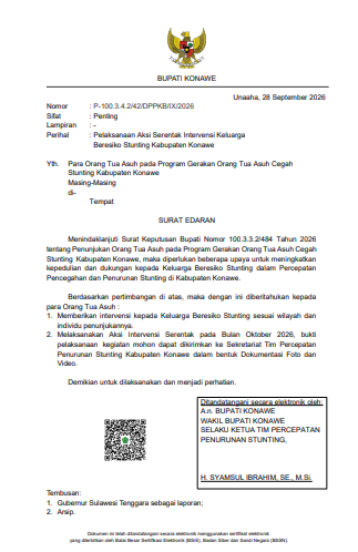 Pelaksanaan Aksi Serentak Intervensi Keluarga  Beresiko Stunting Kabupaten Konawe
